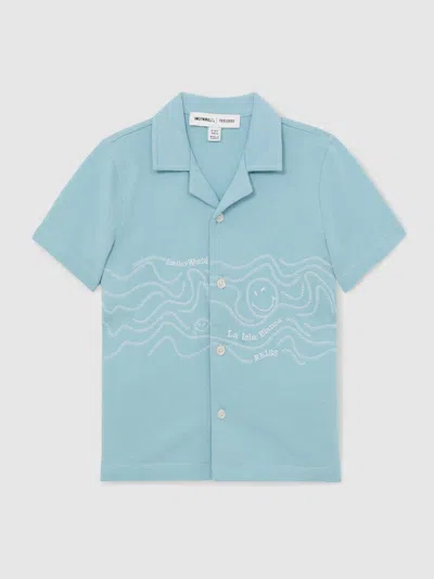 Reiss Sky Blue Smiley World Embroidered Shirt