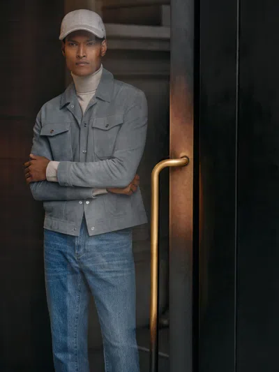 Reiss Sky Blue Suede Trucker Jacket