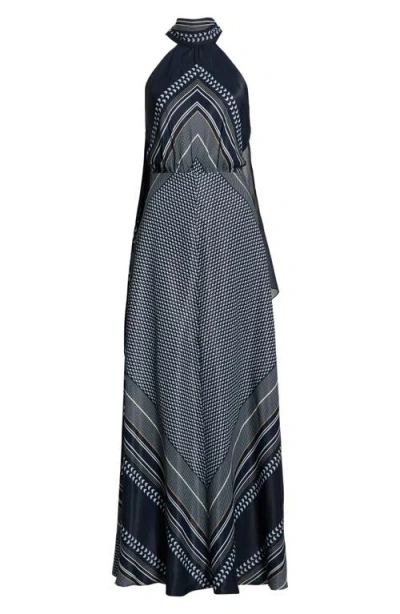 Reiss Skylar High Neck Scarf Print Maxi Dress In Blue