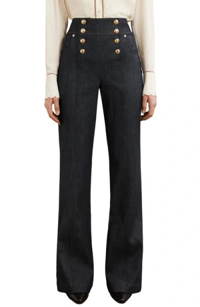 Reiss Skylar Sailor High Waist Bootcut Jeans In Blue