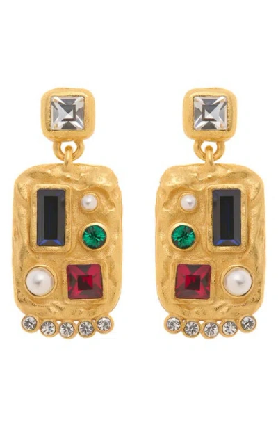Reiss Skylin Crystal Rectangle Drop Earrings In Gold Tone/multi Crystal