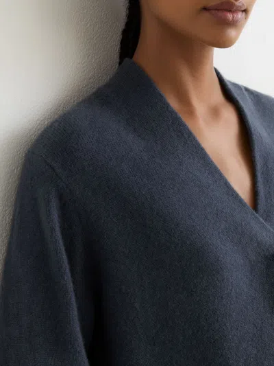 Reiss Slate Blue Blanche 100% Cashmere Shawl-neck Jumper