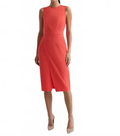 Reiss Sleeveless Midi Dress With Pleated Front In Coral In Red