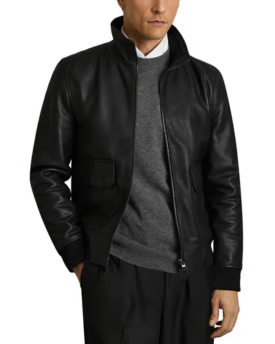 Reiss Slim Fit Reed Pebble Grain Leather Jacket In Black