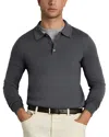 Reiss Slim Fit Trafford Long Sleeve Merino Wool Polo Shirt In Blackend Blue