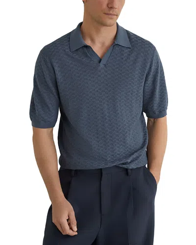 Reiss Sol Geo Open Stitch Knit Polo In Blue
