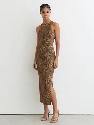 Reiss Womens Brown Lola Snake-print Jersey Midi Dress Xs