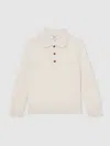 Reiss Snow 13-14 Yrs Merino Wool Long-sleeve Polo Shirt In Neutral