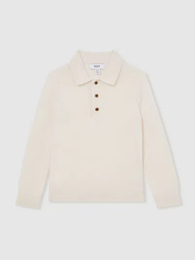 Reiss Snow 13-14 Yrs Merino Wool Long-sleeve Polo Shirt In White