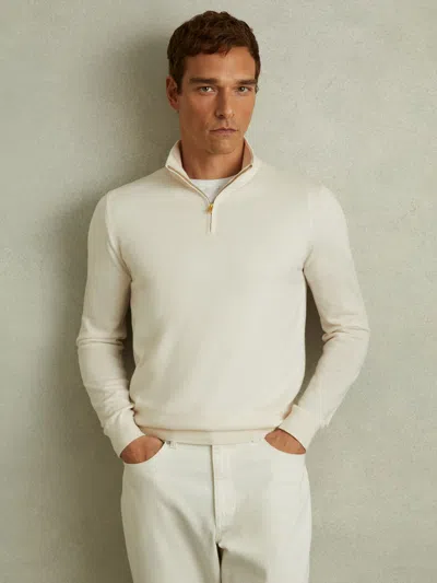 Reiss Snow Maxwell Merino Wool Half-zip Polo Shirt In White