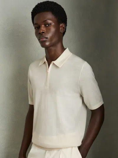 Reiss Snow White Maxwell Merino Wool Half-zip Polo Shirt