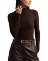 Reiss Chocolate Brown Mesh Funnel-neck Knit Top In Brown
