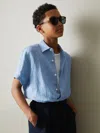 Reiss Soft Blue 9-13 Yrs Short Sleeve Linen Shirt In Blue