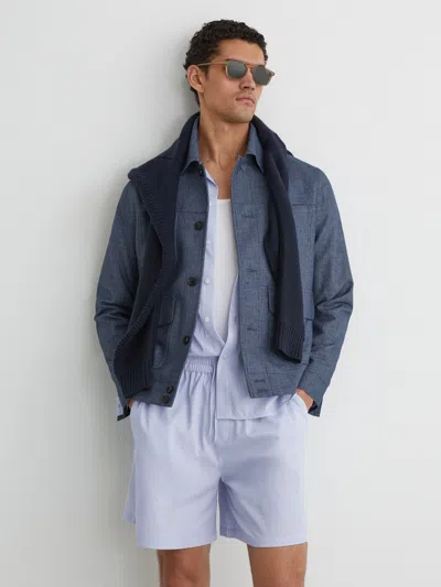 Reiss Soft Blue Arlott Cotton-blend Drawstring Pinstripe Shorts In White