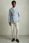 Reiss Soft Blue Belmont Db Double-breasted Textured Suit Blazer With Wool Slim-fit