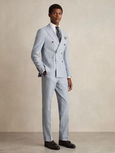 Reiss Soft Blue Belmont Db Double-breasted Textured Suit Blazer With Wool Slim-fit