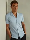 Reiss Soft Blue Mercerised Jersey Cuban Collar Shirt In Blue