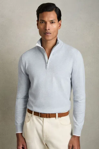 Reiss Soft Blue Cotton Blend Half Zip Jumper