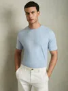 Reiss Soft Blue Mercerised-cotton Crew-neck T-shirt In Blue