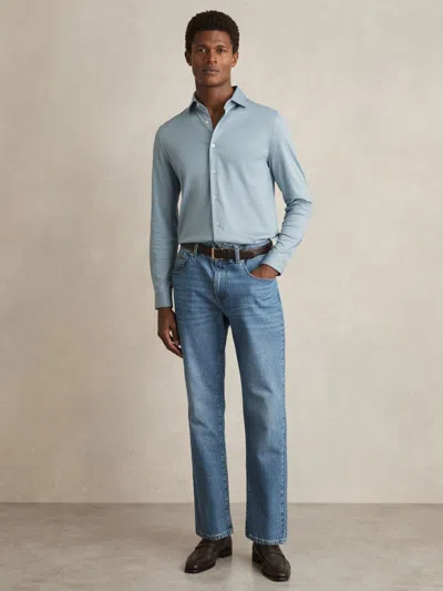 Reiss Soft Blue Cotton-jersey Button-through Shirt