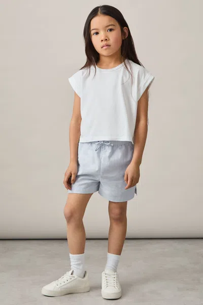 Reiss Soft Blue Cotton-linen Drawstring Shorts