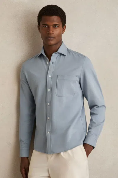 Reiss Soft Blue Cotton-twill Cutaway-collar Overshirt