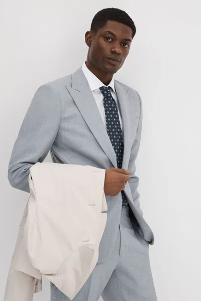 Reiss Soft Blue Slim Fit Wool Single Breasted Blazer