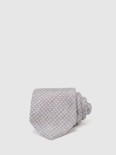 Reiss Soft Blue Emilio Silk Micro Geometric-print Tie In Pink