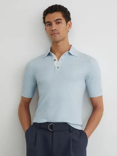 Reiss Soft Blue Era Textured-knit Half-button Polo Shirt