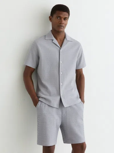 Reiss Soft Blue Felipe Textured Jacquard Cuban-collar Shirt In Gray