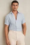 Reiss Soft Blue Herringbone Stripe Slim Fit Linen Button-through Shirt