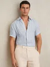Reiss Soft Blue Herringbone Stripe Slim Fit Linen Button-through Shirt