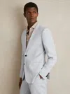 Reiss Soft Blue Kin Slim Fit Single Breasted Linen Blazer In Neutral