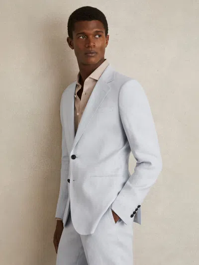 Reiss Soft Blue Kin Slim Fit Single Breasted Linen Blazer In Neutral