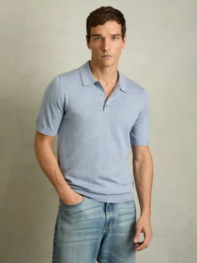 Reiss Soft Blue Merino Wool Short-sleeve Polo Shirt