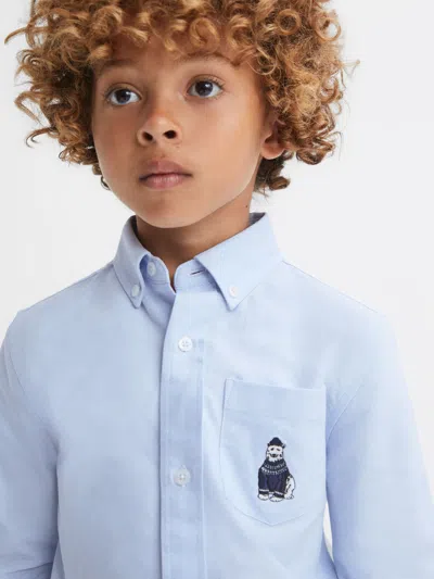 Reiss Soft Blue Senior Slim Fit Button-down Collar Motif Shirt