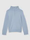 Reiss Soft Blue Melange 13-14 Yrs Merino Wool Half-zip Funnel Neck Jumper In Blue