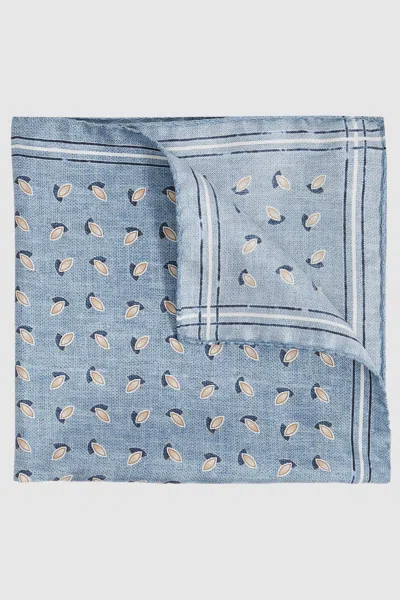 Reiss Soft Blue Melange Almond Print Silk Pocket Square