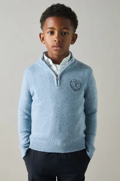 Reiss Soft Blue Melange Junior Embroidered Jumper With Cashmere Wool And Cotton In Soft Blue Melange