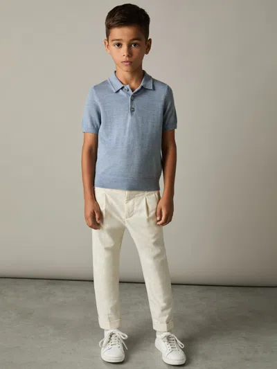 Reiss Soft Blue Melange Manor 9-13 Yrs Merino Polo Shirt