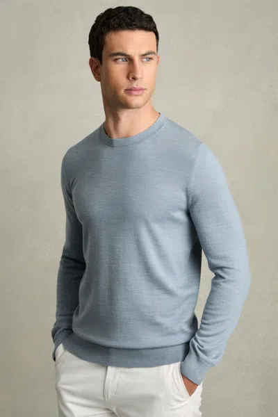 Reiss Soft Blue Melange Merino Wool Crew-neck Jumper