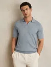Reiss Soft Blue Melange Merino Wool Open Collar Polo Shirt In Burgundy