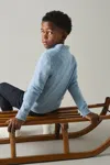 Reiss Soft Blue Melange Senior Embroidered Jumper With Cashmere Wool And Cotton