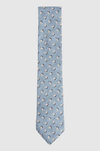 Reiss Soft Blue Melange Silk Geometric Print Tie