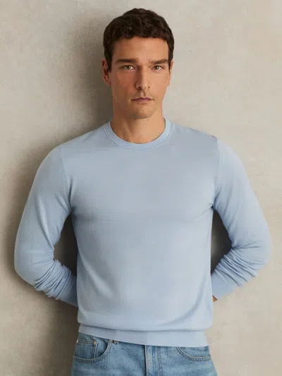 REISS SOFT BLUE MERINO WOOL CREW NECK JUMPER