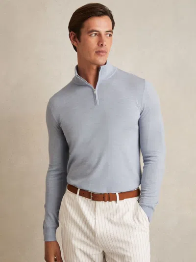REISS SOFT BLUE MERINO WOOL HALF-ZIP JUMPER