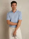 Reiss Soft Blue Merino Wool Open Collar Polo Shirt In Blue