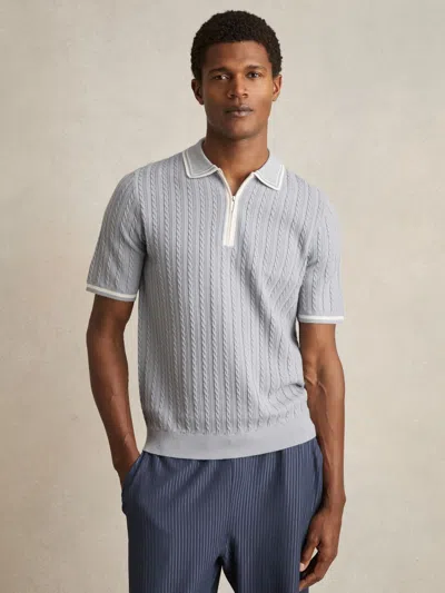 Reiss Soft Blue Micro-cable Half-zip Polo Shirt