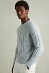 Reiss Soft Blue Minsk Cabled Jumper With Wool And Alpaca In Soft Blue