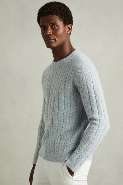 Reiss Soft Blue Minsk Cabled Jumper With Wool And Alpaca
